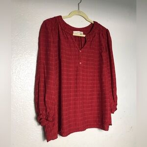Loft Burgundy Textured 3/4 Sleeve Blouse Top XL
